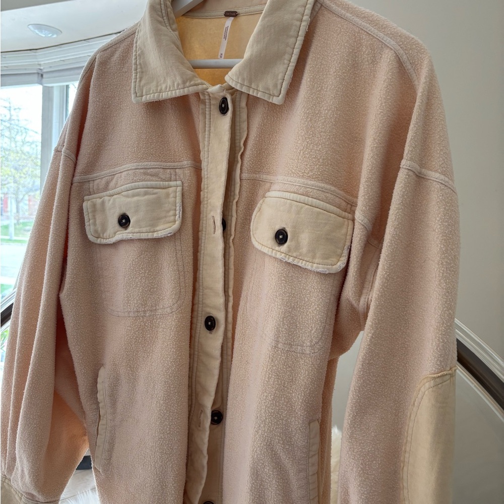 Free People Cream Teddy Jacket Oversized Cozy